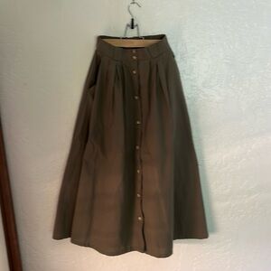 Green Button Down Aline Midi Skirt